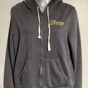Hurley Charcoal Zip Up Hoodie with Yellow Graphic Scene and Logo